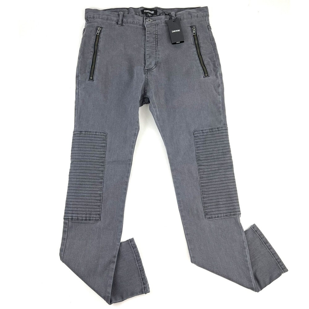 New Zanerobe Joe Blow Zip Denim Slim Gray Moto Button Fly Jeans Mens Sz 32x30.5